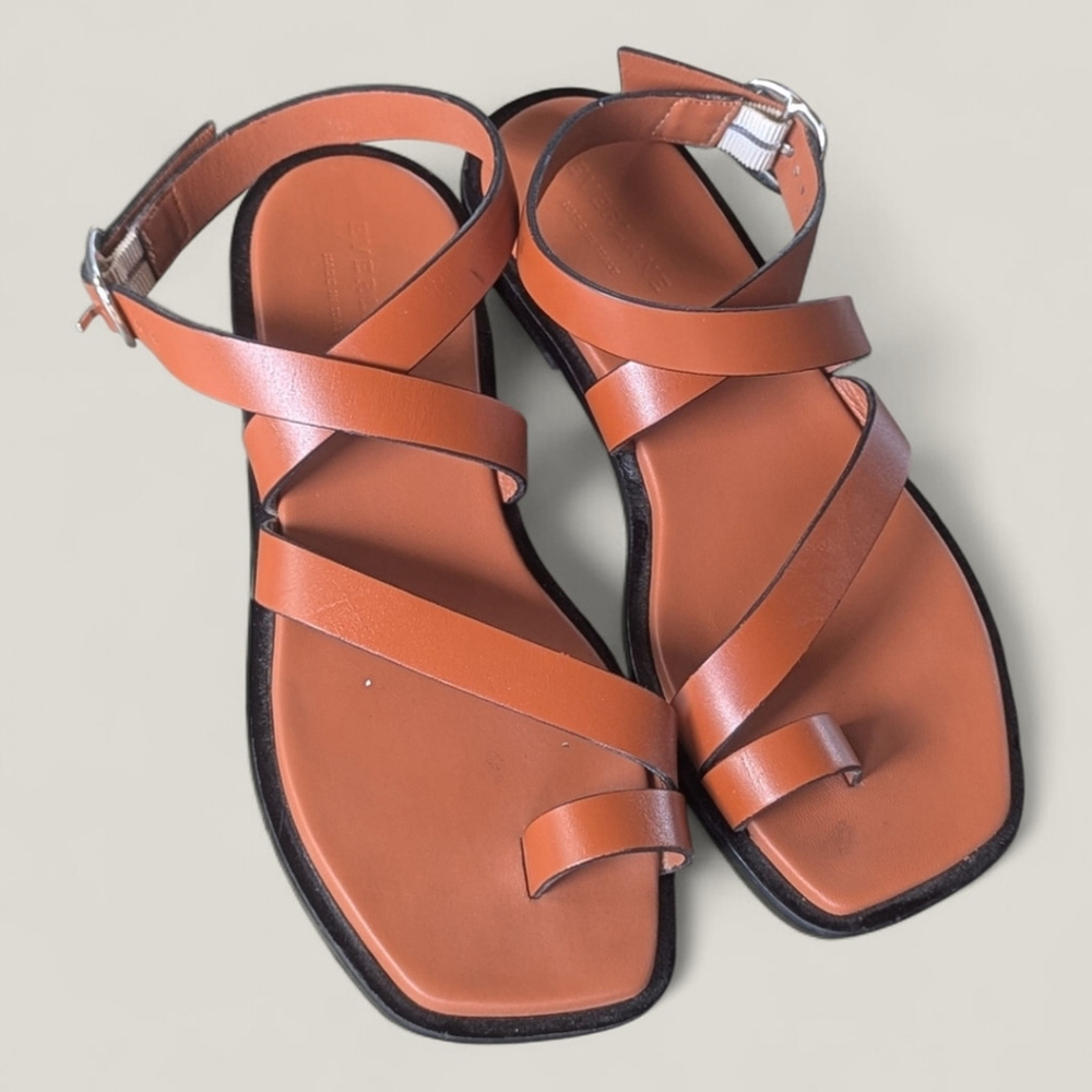 Everlane Italian Leather Wrap Sandals Sz 7 Classic Minimalist Style Adobe Brown - Picture 4 of 12